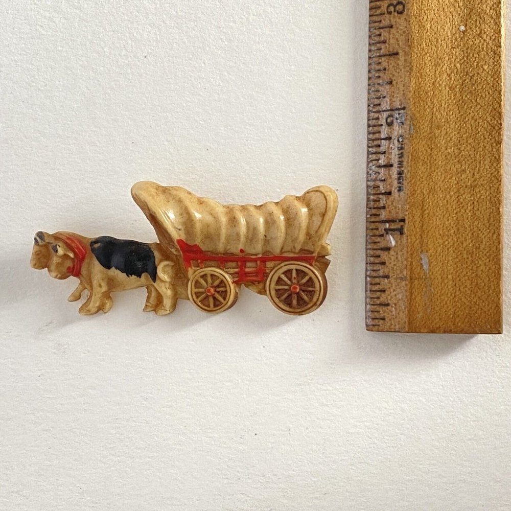 C1940 Celluloid Oxen Pulling Covered Wagon Hook B… - image 7